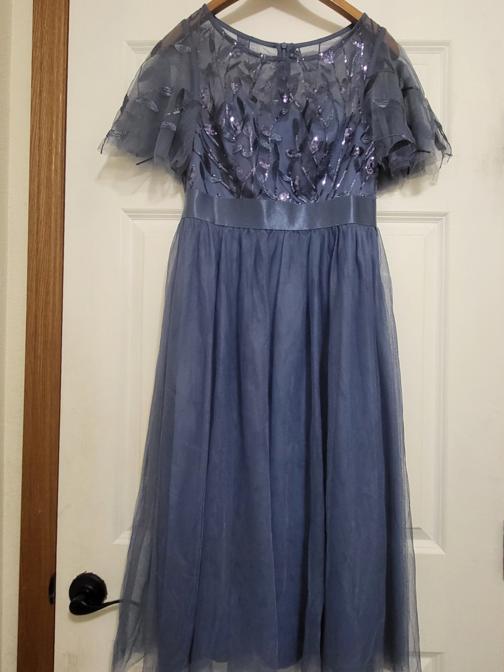 Women's Blue Flutter Sleeve Tulle Occasion Dress